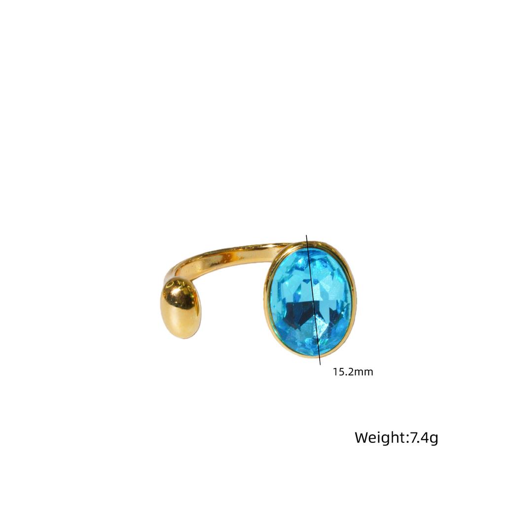 Oval Inlaid Colored Diamond Titanium Steel Open Ring, Personalized Versatile Light Luxury Jewelry Gift