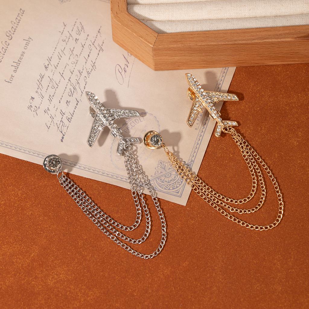 Personalisierte Flugzeugbrosche, Hochwertige Metall-Diamantbesetzte Herren-Anzugaccessoires, Vollständig Diamantbesetzte Kettenspange.