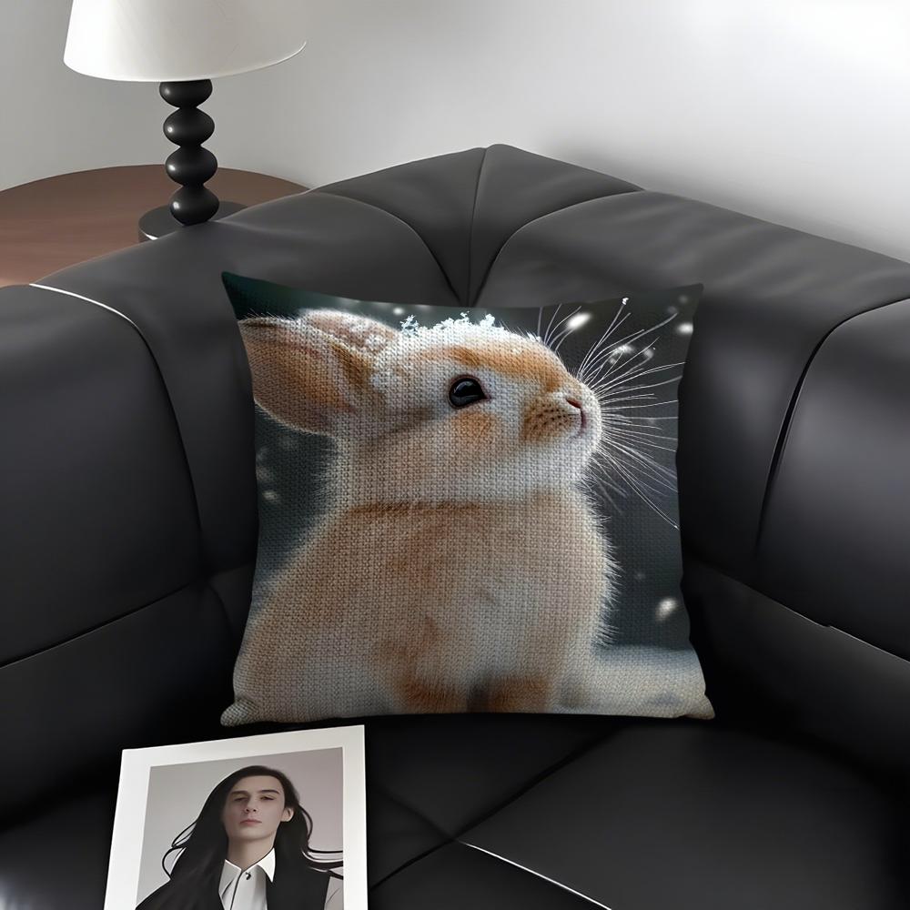 Rabbit Cute Cushion Cover Natural Linen Organic Fabric DoubleSided Printing Sofa Home Decor Gift Pillow Case