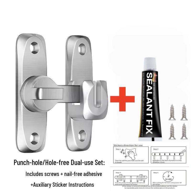 Thickened Alloy Door Latch - Hasp Anti-Theft Bathroom Lock with No-Punch Bolt
