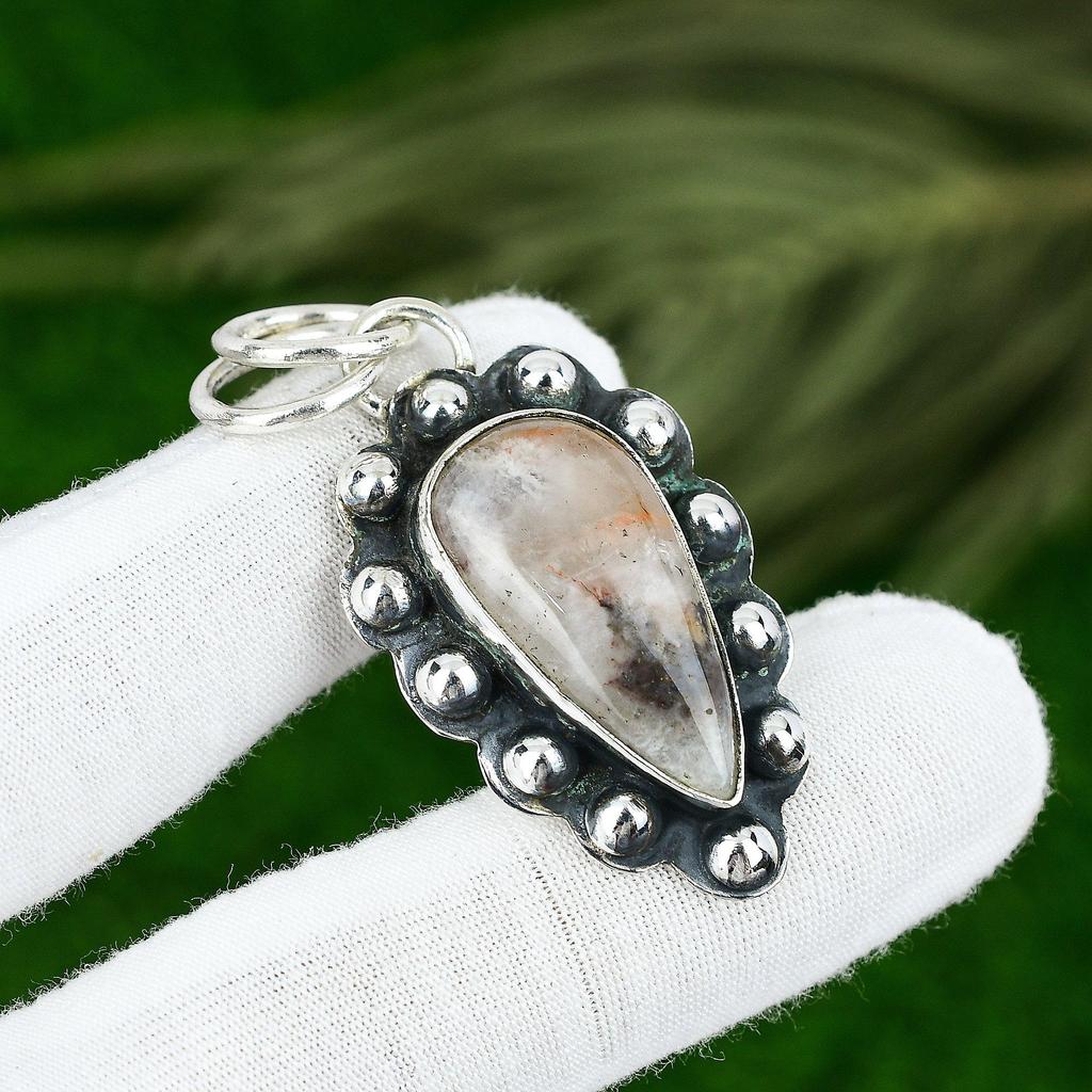 Pear Sunstone Gemstone Wife Art Deco Bezel Handmade Pendant 925 Sterling Silver