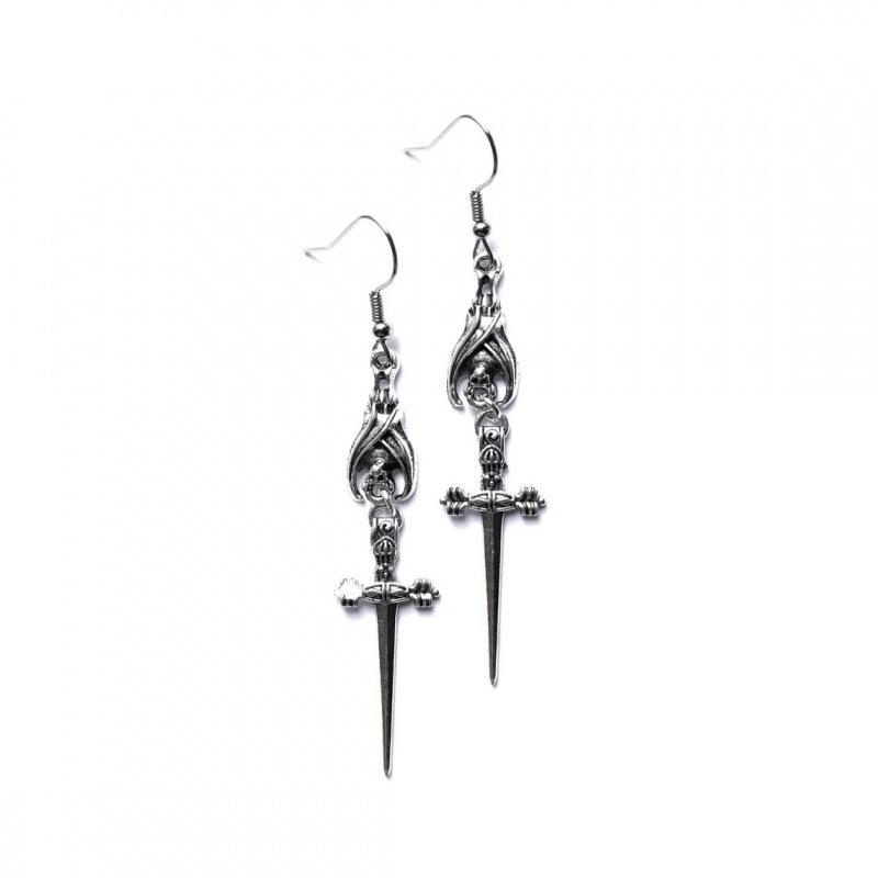 New Gothic Vampire Bat  Sword Earrings: Perfect Halloween Gift for Bat Lovers