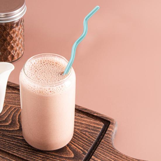 High Glass Wavy Straws Reusable Colorful Straws for Juice Tea Coffee Eco-Friendly High Temp Resistant BPA-free Glass Twist Transparent Straw