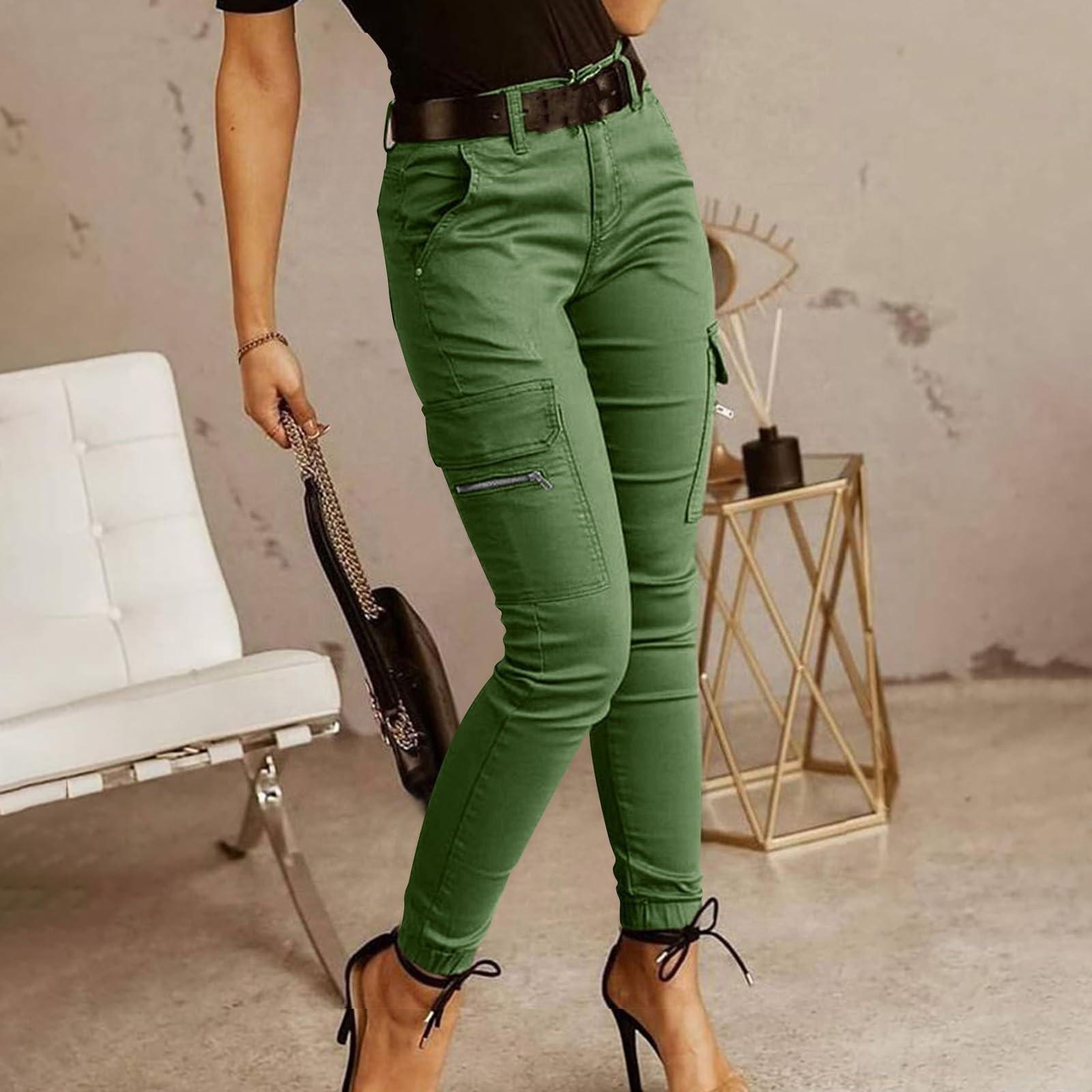 

Женские повседневные рабочие облегающие обтягивающие брюки-карго Active Fit Wide Leg Long Брюки с карманами M зелёный