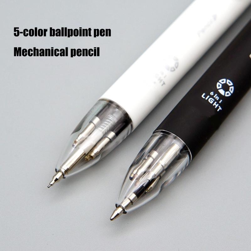 Multifunction Multicolored Ballpoint Pen Mechanical Pencil, 5-Color-in-1 Retractable Ballpoint Pen for School Office
