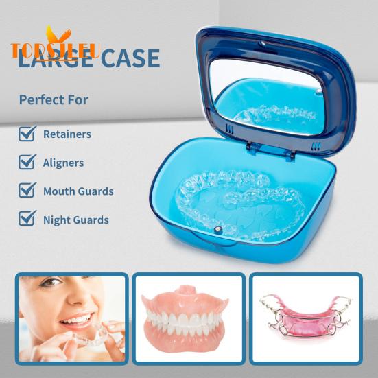 Étui de retenue à Double couche avec outil de retrait de miroir-boîte de rangement pratique pour prothèses dentaires, aligneurs et appareils orthodontiques