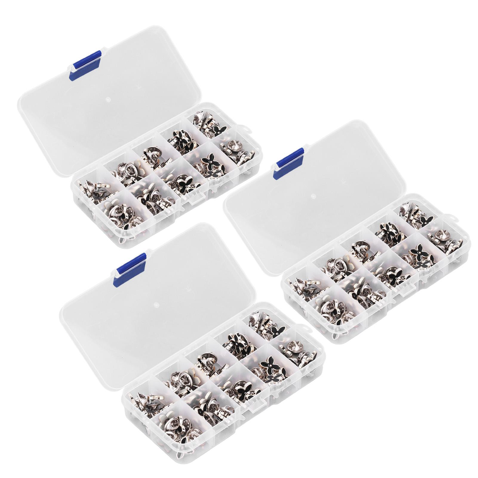 

3 Boxes 150pcs Brooch Buttons Black Four Pointed Shape Seamless Detachable Decorative Brooch Pins for Women Shirt Coat