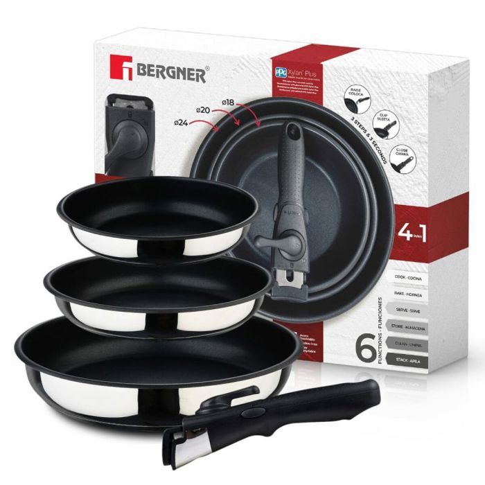 Poêle - bergner - bg-32292-mm - acier inoxydable - 3 pièces - compatible induction