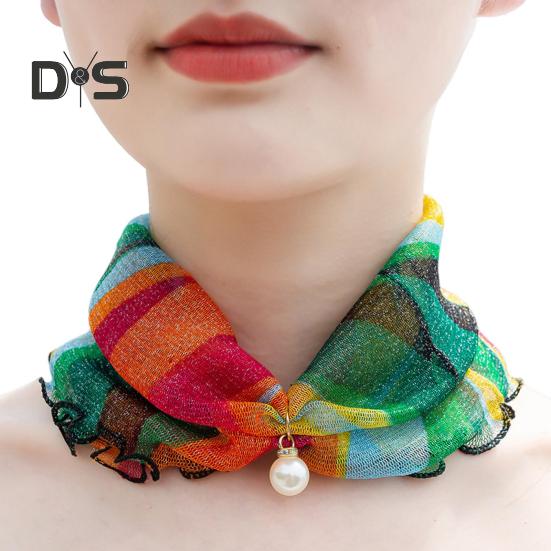 

Женский солнцезащитный крем с воротником на шею, декор из искусственного жемчуга, шифоновый шарф из органзы с принтом, прозрачная петля для шарфа, аксессуар для шеи B