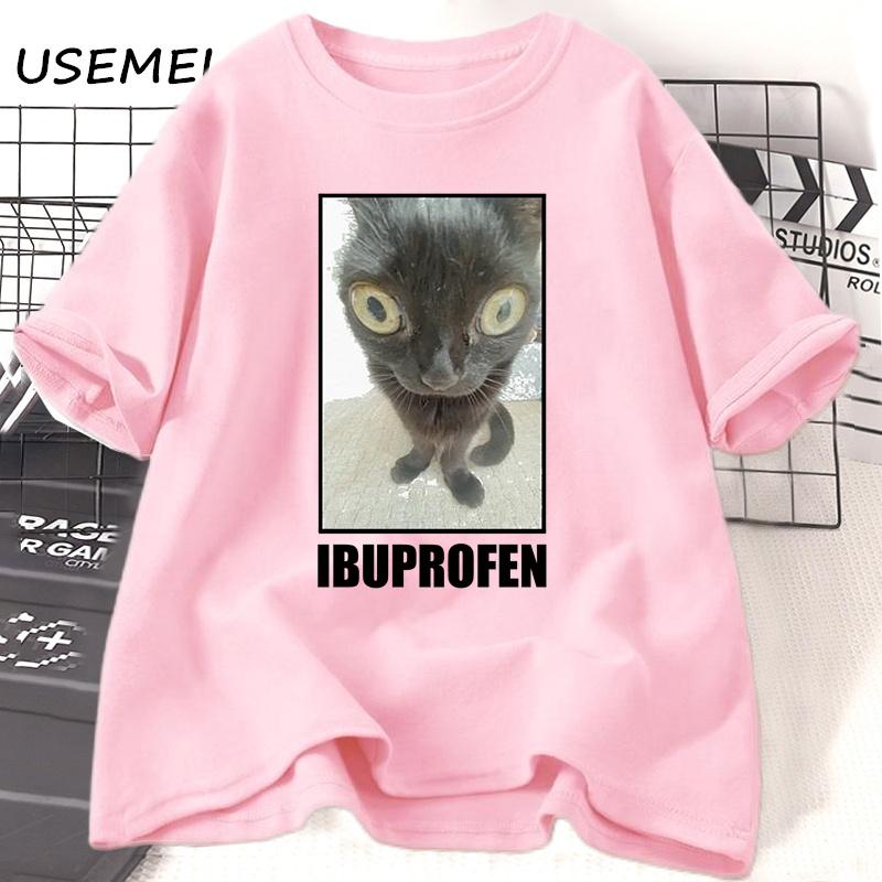 Vtipná kočka Ibuprofen Grafická trička Muži Ženy Bavlněné tričko Oblečení Kreativita Krátký rukáv Móda Ležérní Volné topy Streetwear
