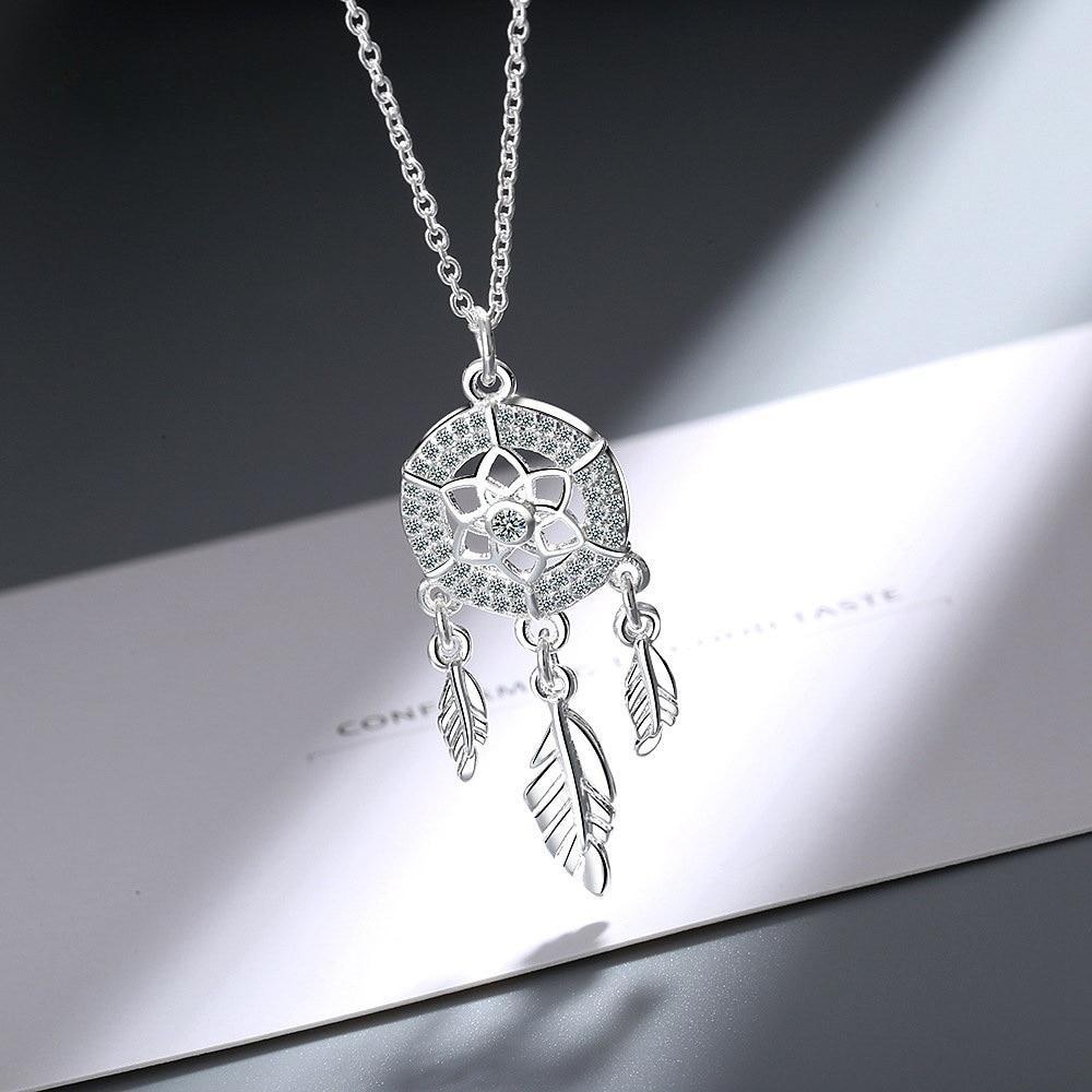 Classic Retro Dreamcatcher Resizable Sterling Sivler Feather Women Jewelry Pendant Necklaces Girls Fashionable Stylish AccessoriesClassic Pendant