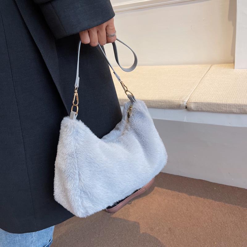 

2024 Пушистая Минималистичная Женская Сумка Через Плечо - Мода Осень/Зима серый