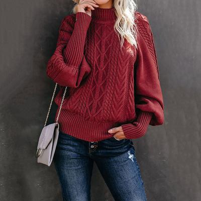 Alla ricerca di nuovi maglioni alla moda invernali, maglioni a collo medio per le donne, maglioni larghi a maniche lunghe lavorati a maglia, colore solido
