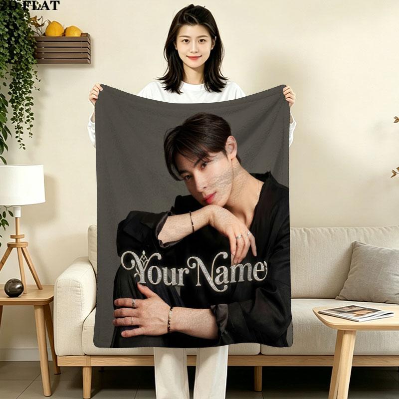 1PC Name Black White Custom Name Patterned Flannel Blanket Suitable For All Seasons for Home Decor Warmth and Comfort Gifts Holiday Gift