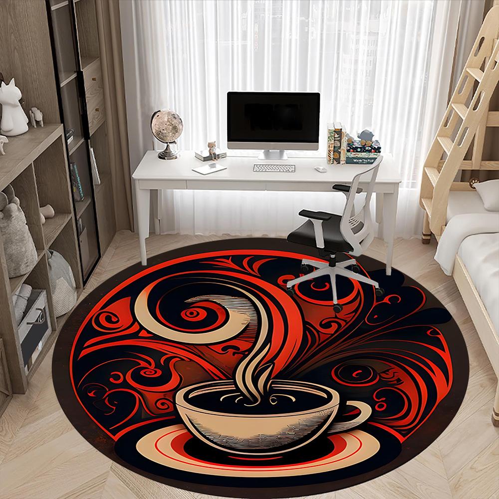 1PC Caffeine Art Office Round Area Rug, Mat Suitable For Office, Under Office Chairs Bedroom Living Room Home Decor, Room Deco