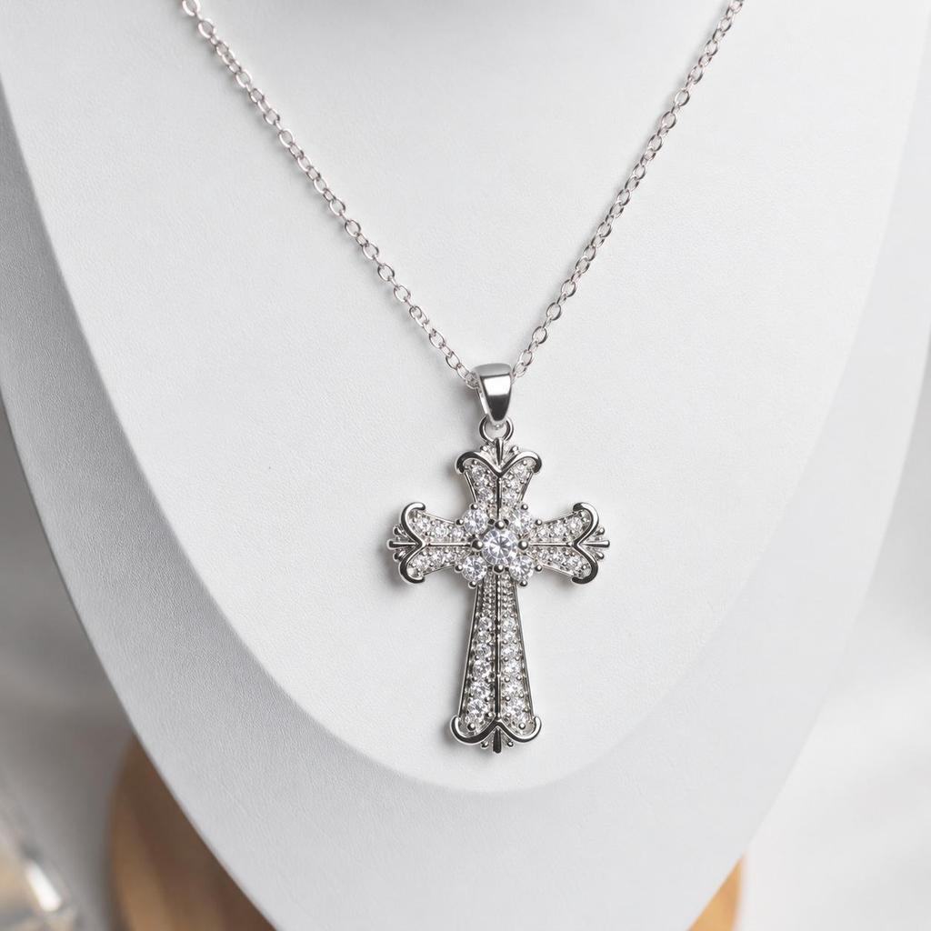 S925 Sterling Zilver Diamant Kruis Choker Ketting - Douchebestendig, Amerikaanse Hip Hop Stijl