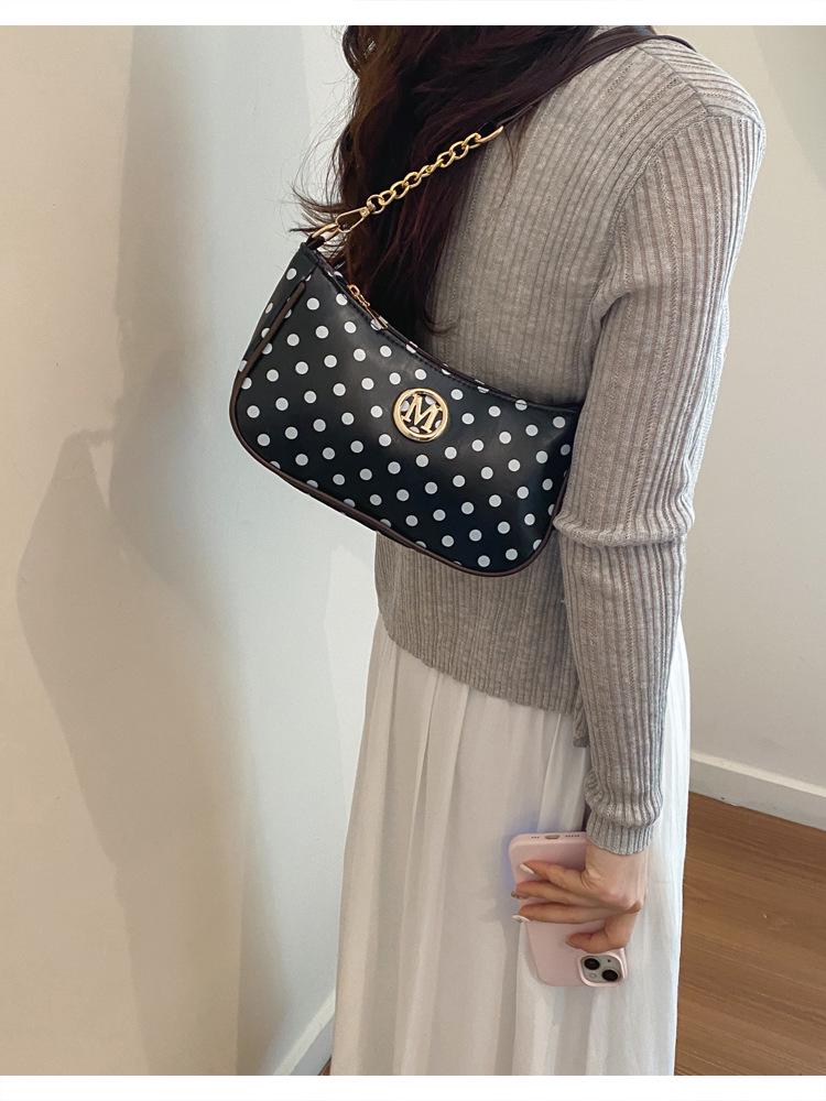 Women's 2026 Spring/Summer Retro Polka Dot Large Capacity Crossbody Shoulder Bag