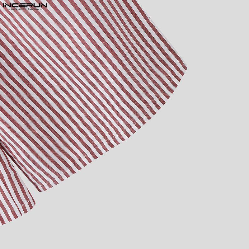 INCERUN Men Elastic Waist Casual Loose Striped Wide Leg Trousers Long Palazzo Pants