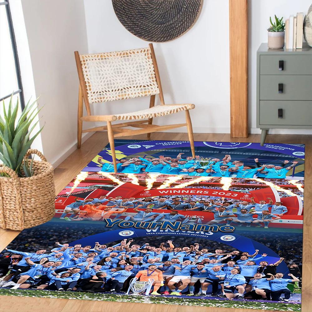 Manchester City Customize Text Area Rug Design for Game Room Dormitory Dining Room Kitchen Antislip Carpet Office home decor Gift for Festivals