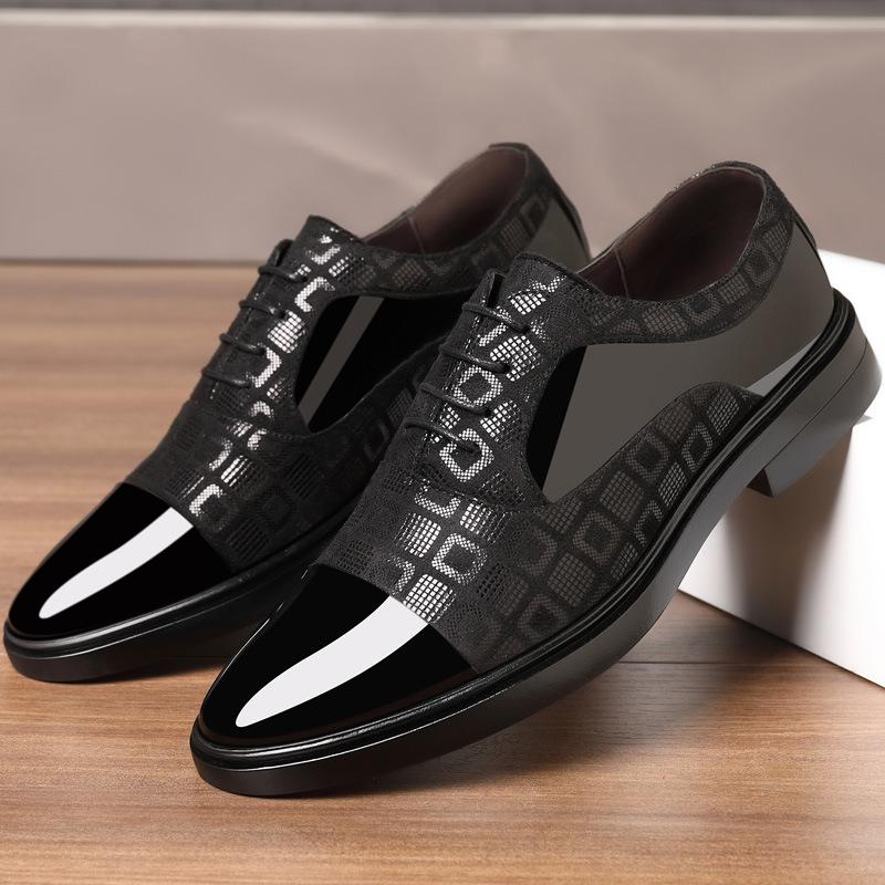 Men Leather Shoes Formal Business Shoes Pointed Toe Mid-heel Low-top Black Men Business Leather Shoes New Flat Oxford Shoes