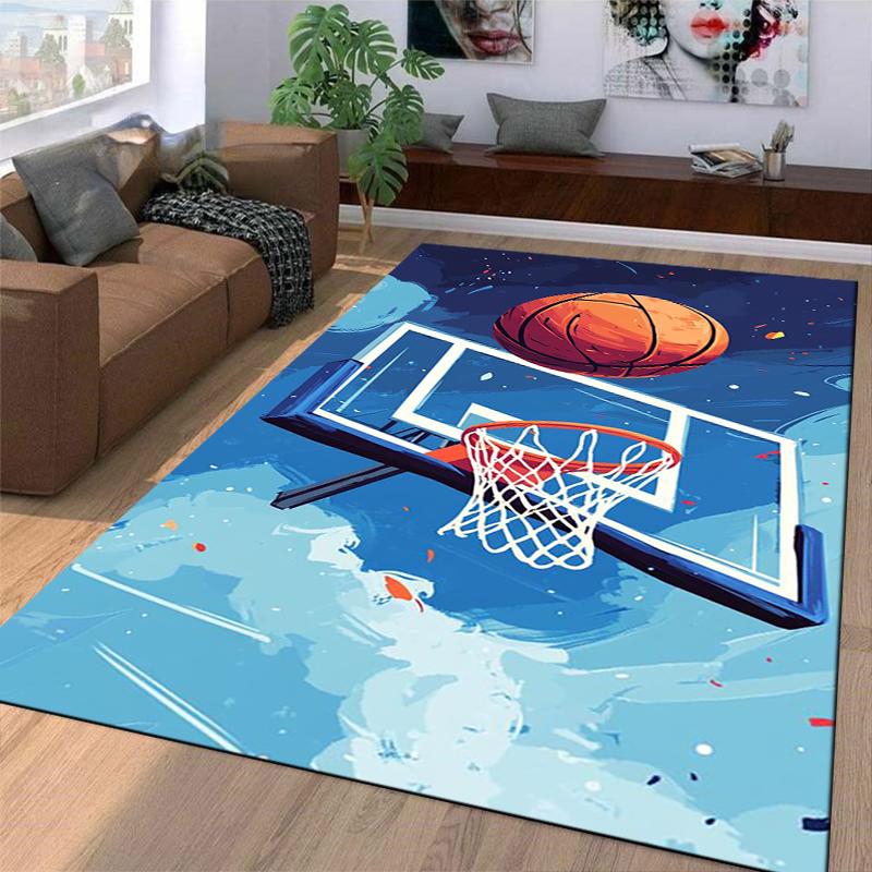 Basketball Hoop Carpet with Ball Sports Pattern for Bedroom Decor Suitable for Use As an Anti-slip for Living Room Bedroom Sofas