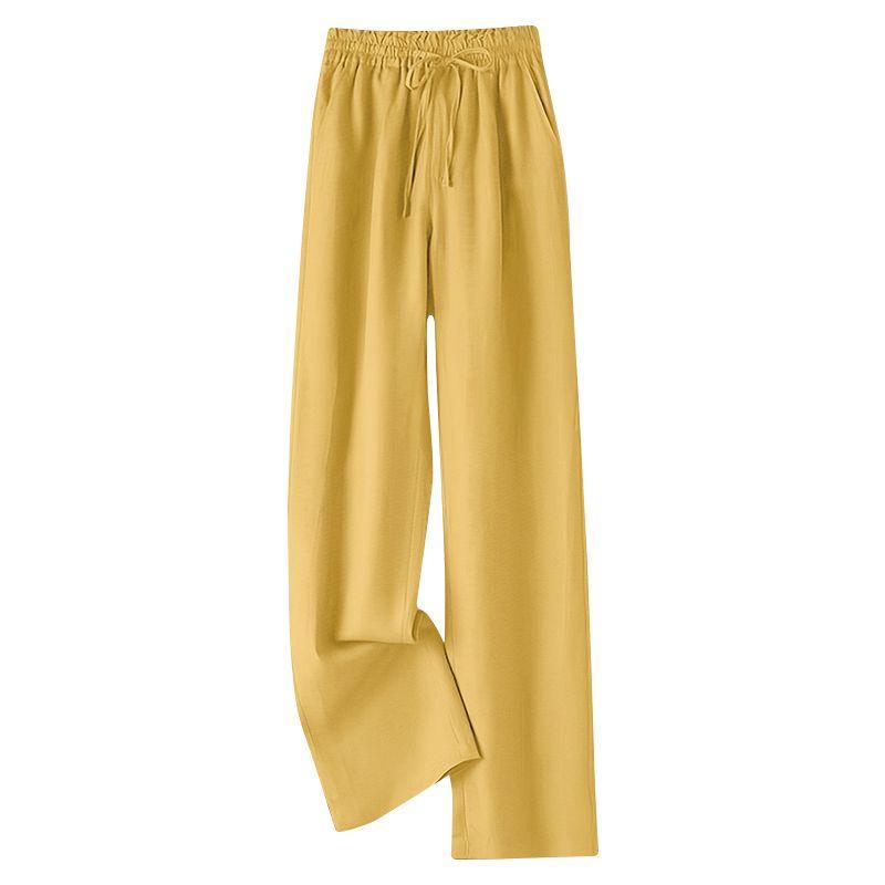 Thin Cotton and Linen Casual Pants with A Drooping Feel Women's Artistic Plus Size Elastic High Waisted Loose Pants Straight Leg Pants