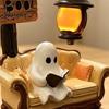 Creative Indoor Seasonal Display Halloween Ghost Reading Book Lamp, Cute Figurine Night Light with Book, Ornament 3D Resin Tabletop Statue,