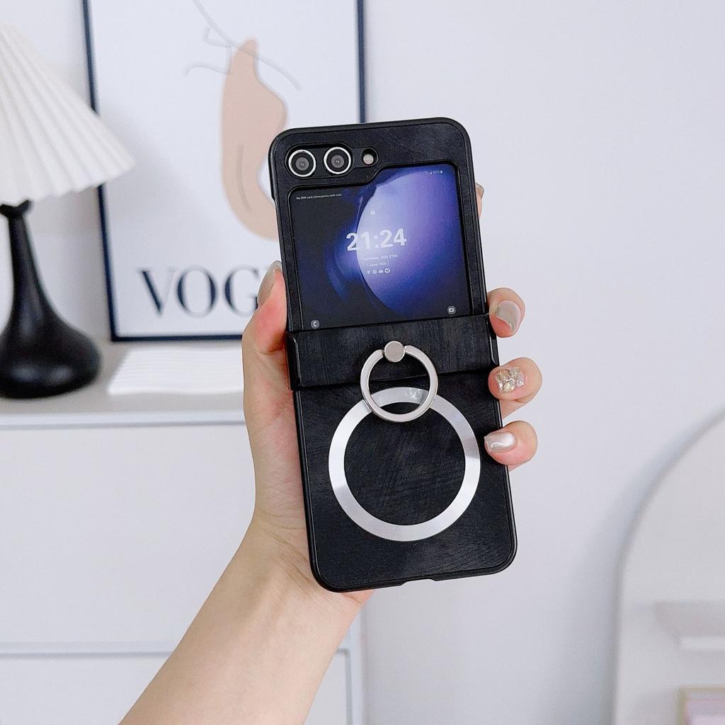 New Samsung ZFlip1 Magnetic Ring Case Sticker Bracket Hardware Buckle ZFlip1 Mobile Phone Case Leather