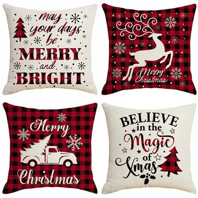 New Black and Red Plaid Elk Christmas Festive Pillowcase Christmas Tree Car Cushion Cover