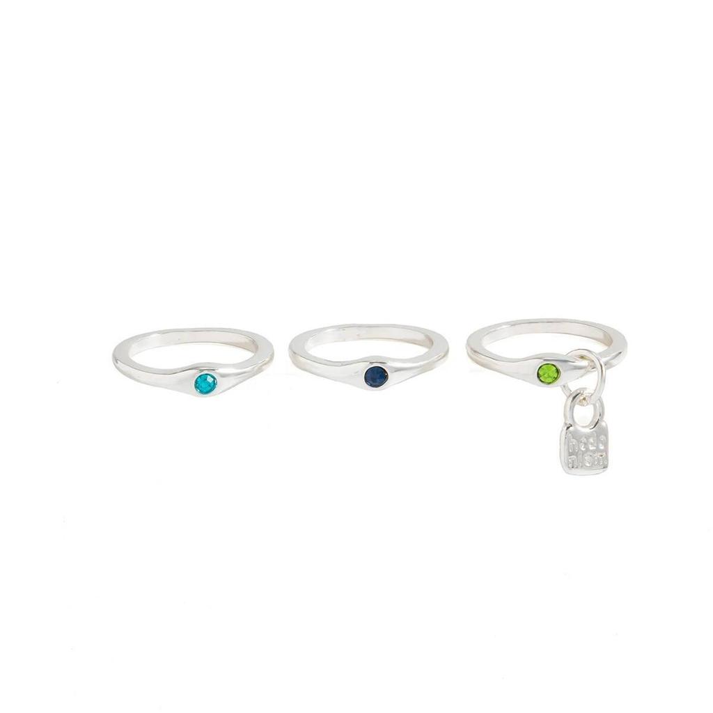 Salircon 3Pcs/Set Creative Inlaid Rhinestones Stackable Ring Women Fashion Jewelry Letter Pendant Knuckle Ring Men Accessory