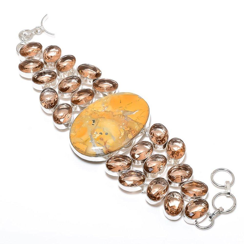 Malinga Jasper, Morganite Handmade 925 Sterling Silver Bracelet 8" W2s16