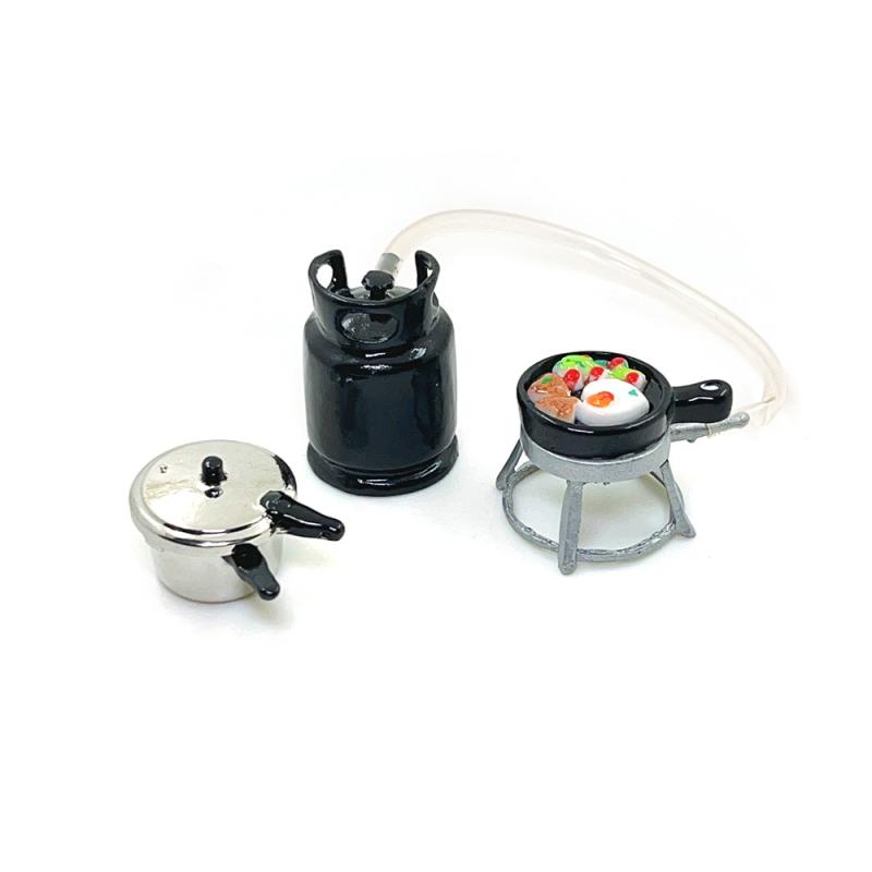 1/12 Dollhouse Kitchenware Set Mini Gas Stove Fried Egg Pressure Cooker Model Dolls House Kitchen Toys Kid Pretend Play Toy