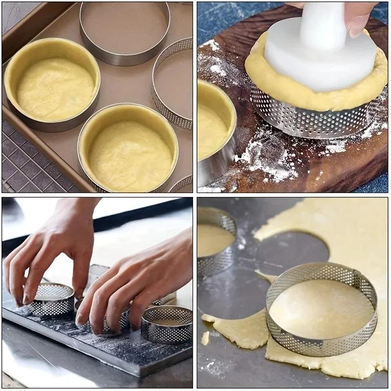 6PCS 8cm Silver Round Stainless Steel Tart Rings Mould French Dessert Mousse Cake Fruit Tarte Mold for Family Party Baking Tools
