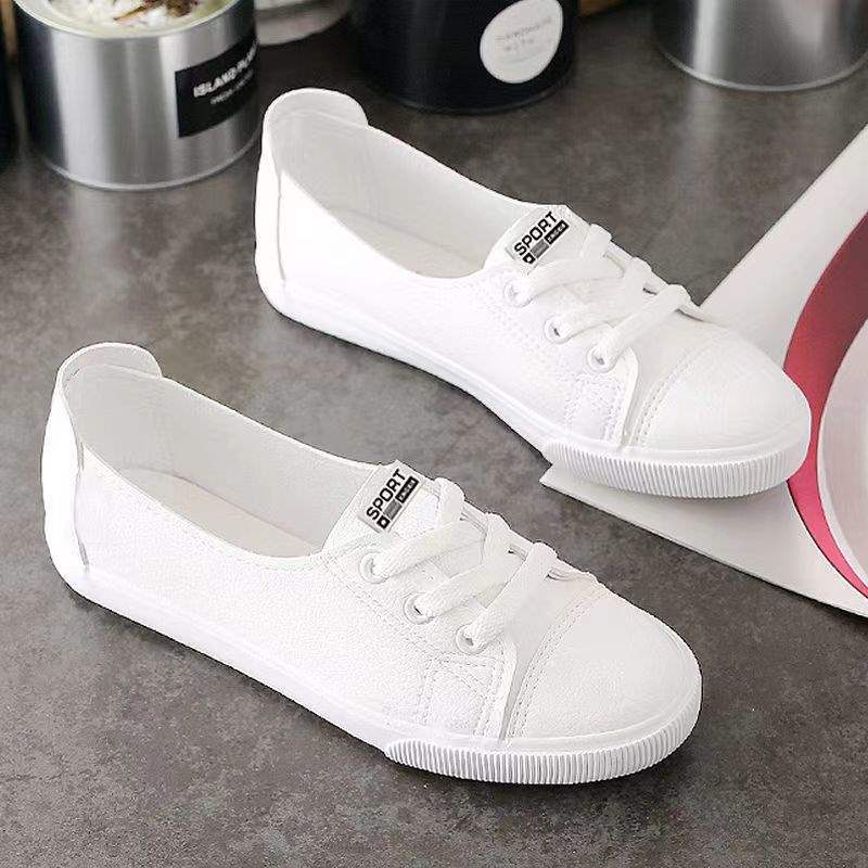 One-pedal leather flat-bottomed breathable single shoes 35