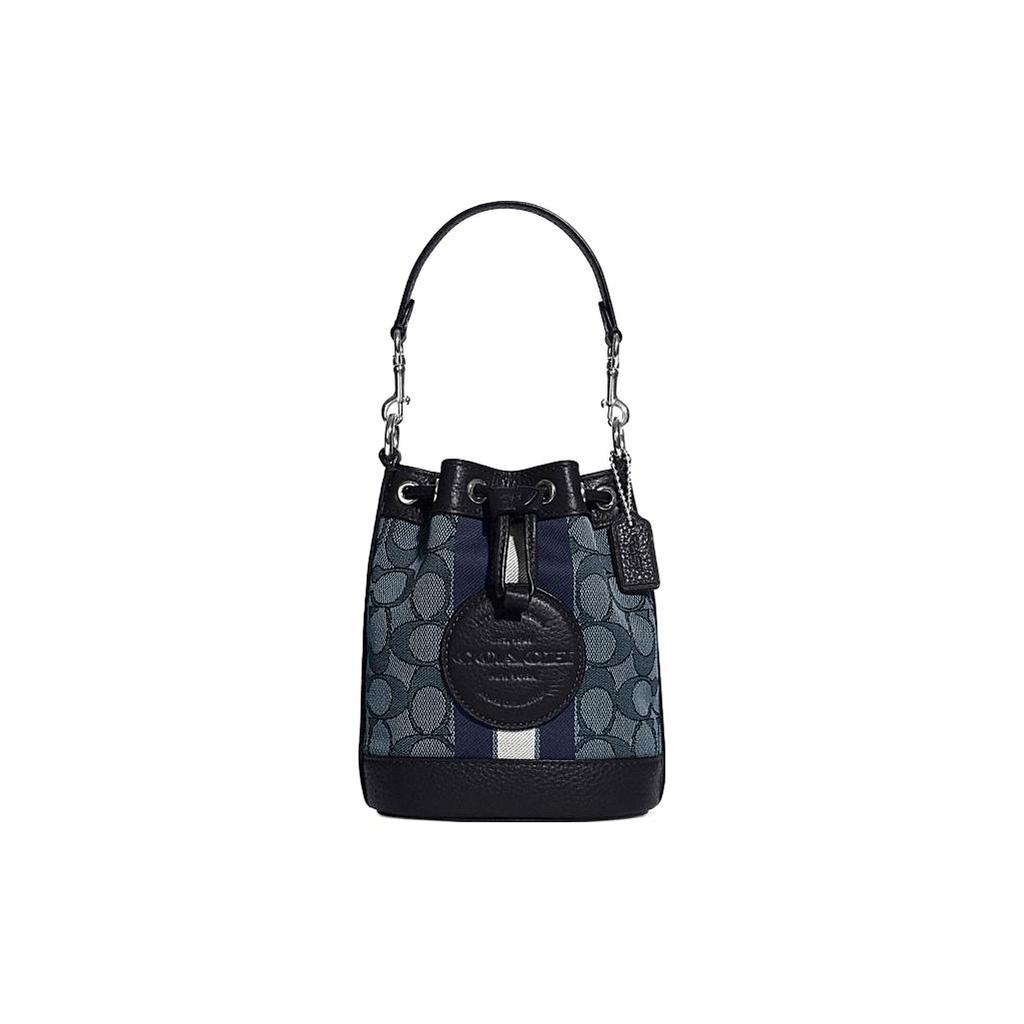 New COACH Dempsey Fabric With Cow Leather Bucket Bag Handbag Shoulder Bag Crossbody Bag Small Size Women's Midnight Blue C8322-SVVGD