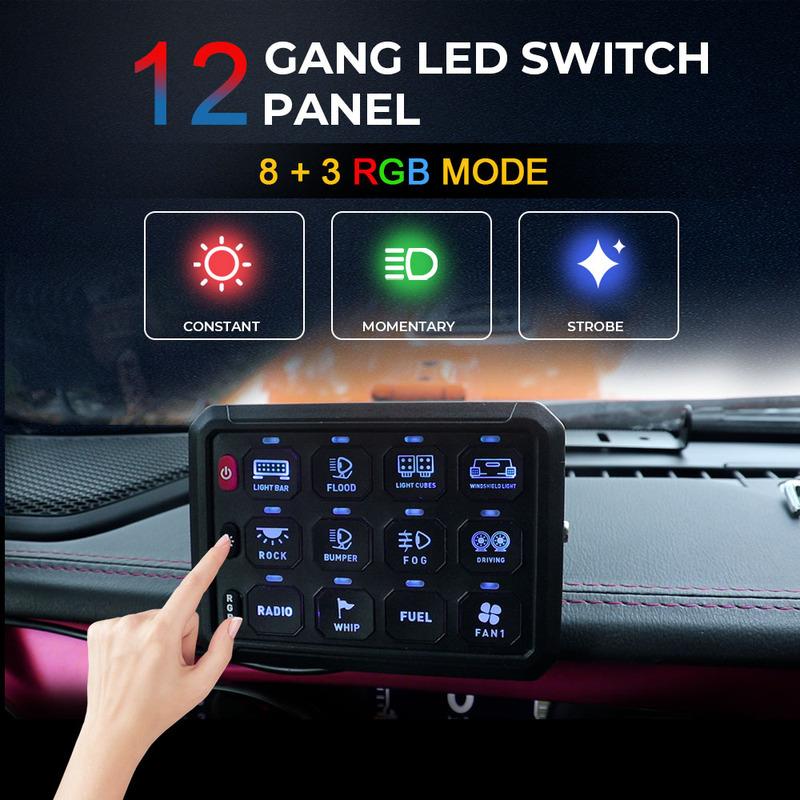 12 Gang Panel Switches Box 12V 24V Multi-Function Remote Key Pad Relay System Controller ON-Off For Jeep Off Road 4x4 Truck Boat