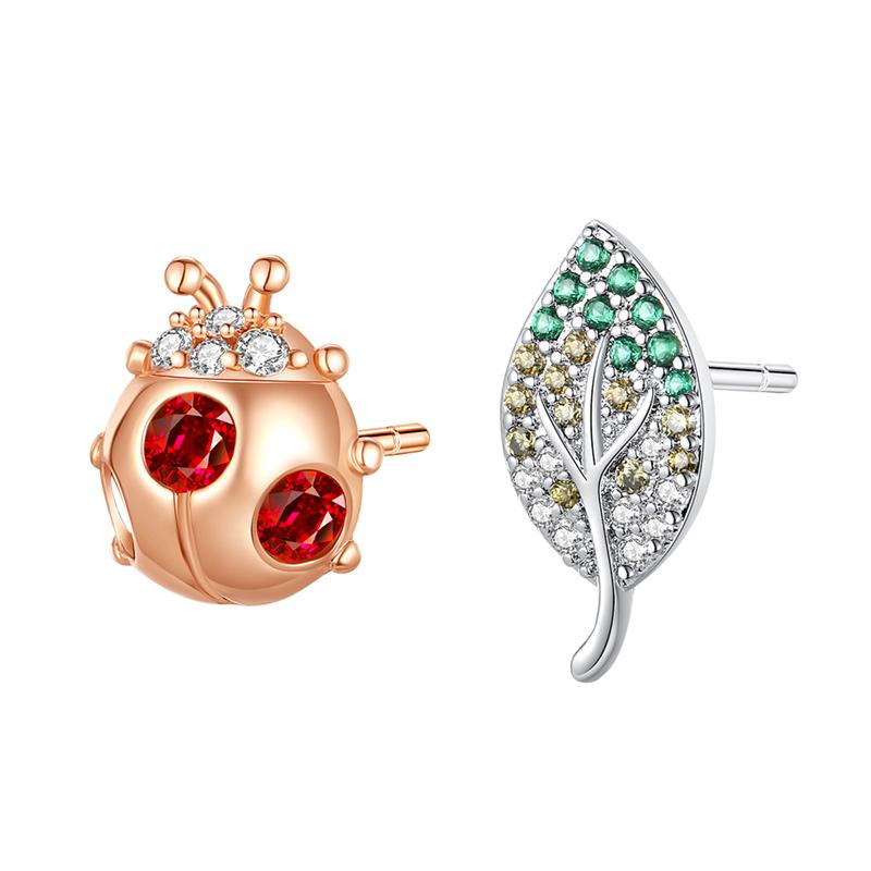 Fashion Spring Series Earrings For Women 925 Silver Color Butterfly Dragonfly Flower Heart Shaped Ear Studs Fine Jewelry Couple