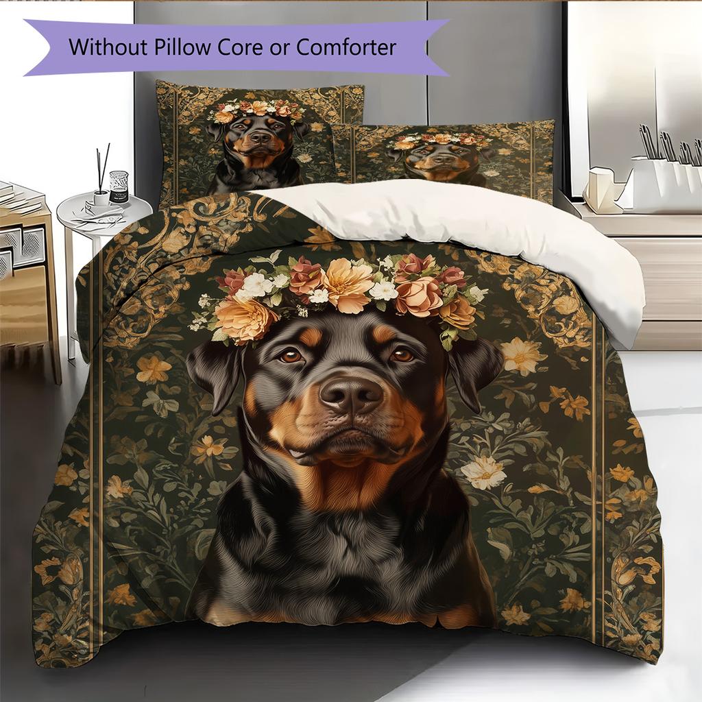 Vintage dog Pattern Bedding Quilt Set Quilt Cover Pillowcase Home Decoration Gift (1 * duvet cover + 2 * pillowcase, without core)
