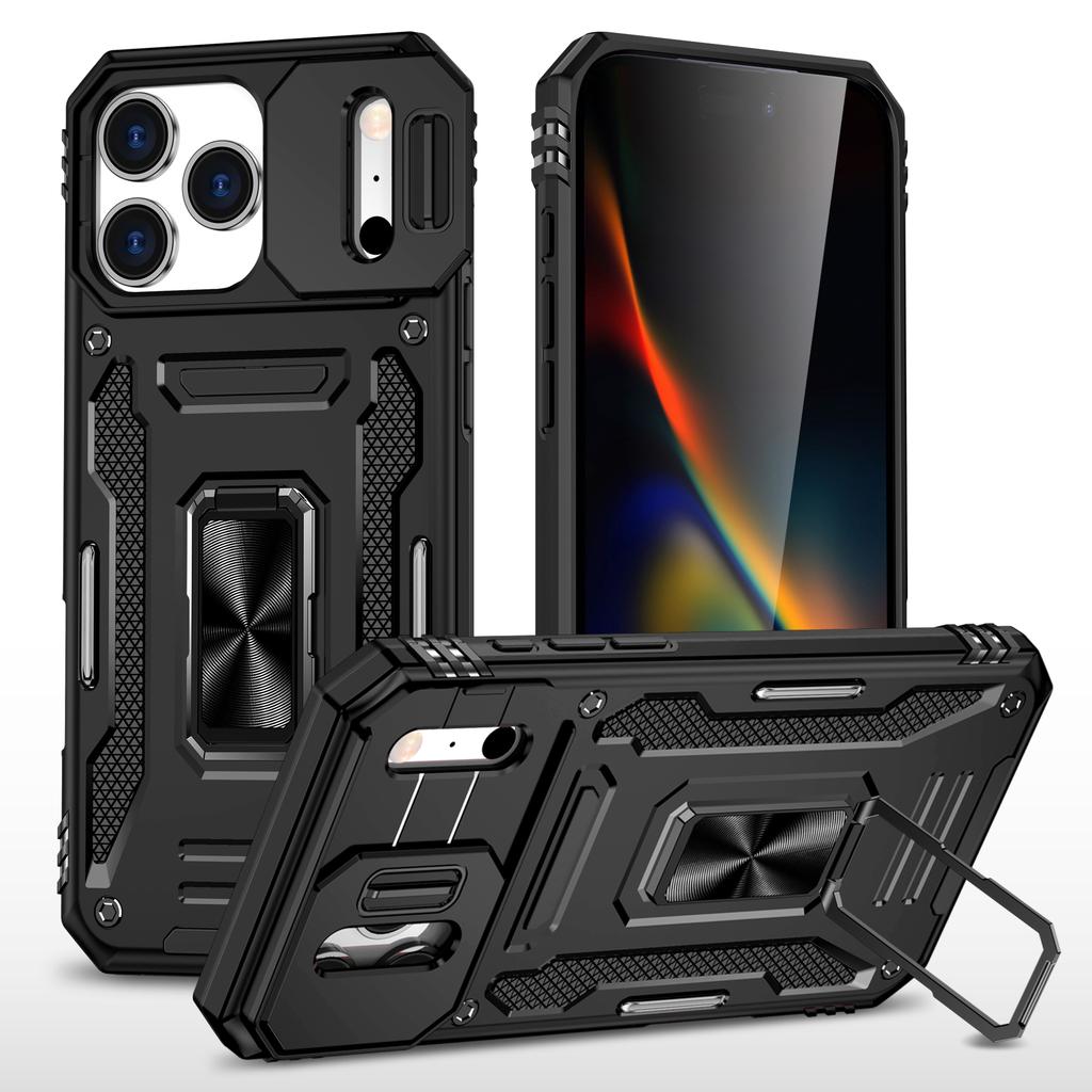 For iPhone 17 Pro Max Case Kickstand Slide Lens Lid PC+TPU Drop