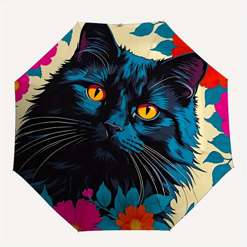 

1pc Black Cat Print Umbrella - 8-Rib Automatic Open/Close, Fashionable Compact Umbrella for Outdoor Adventures yy250813177