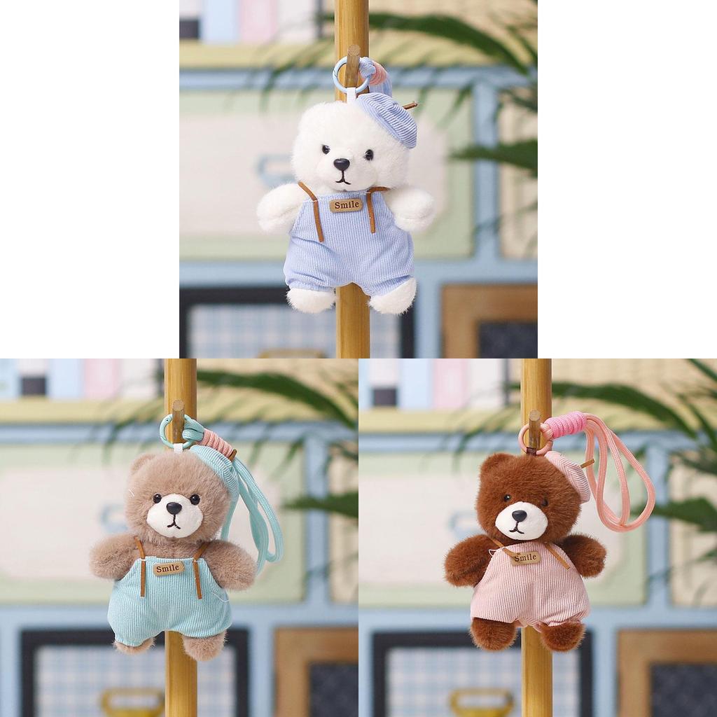 Plush Bear Keychain With Cute Overalls For Wedding Gift And Bag Decoration