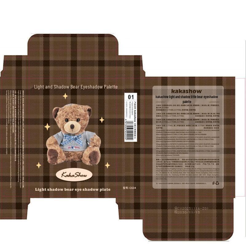 Kakashow Little Bear Earth Tones Eyeshadow Palette - Shimmer & Matte Finish, Under-eye Brightener, Student-Friendly.