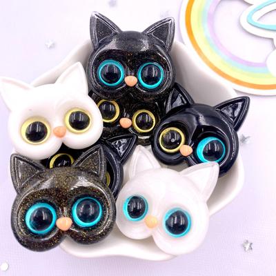 Reçine Simli Renkli Kawaii Büyük Yüz Kedi Düz Tabanlı Taş Figür Noel Dekor Aksesuar DIY Saç Tokası Scrapbook El Sanatları