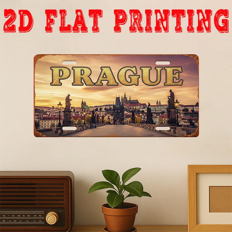 

Prague Czech Republic Charles Bridge D Flat Printing License Plate Style Metal Tin Sign Iconic European Cityscape Themed Decor 15x30cm(5.9x7.8inch)