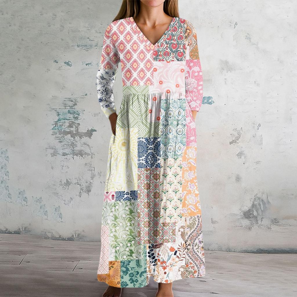 Women's Fashion Dress Spring V-neck Long Sleeve Dress