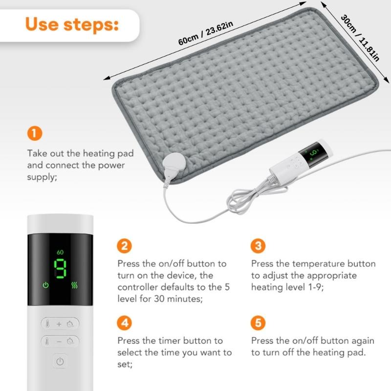 Soft Plush Electric Heating Blanket Adjustable 9 Temperature Setting Safe Automatic Shutoff Heating Pad for Cold Weather