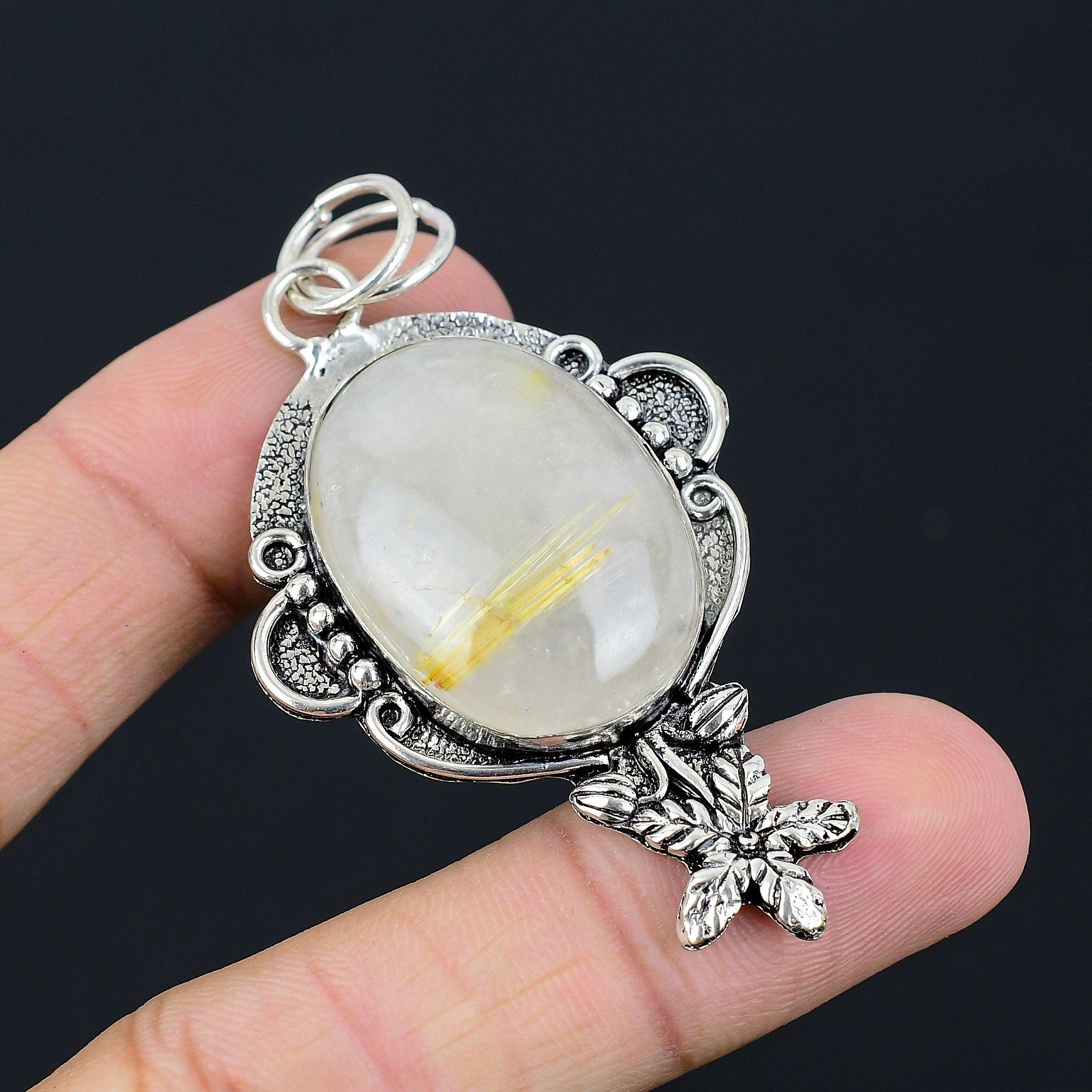 Sterling Silver Golden Rutile Stone New Birthday Mother Flower Pendant Jewelry