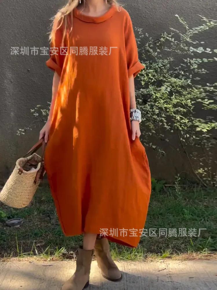 European And American Spring And Autumn Large Size Casual Loose Round Neck Medium Sleeve Big Swing European And American Style Women S Skirt S