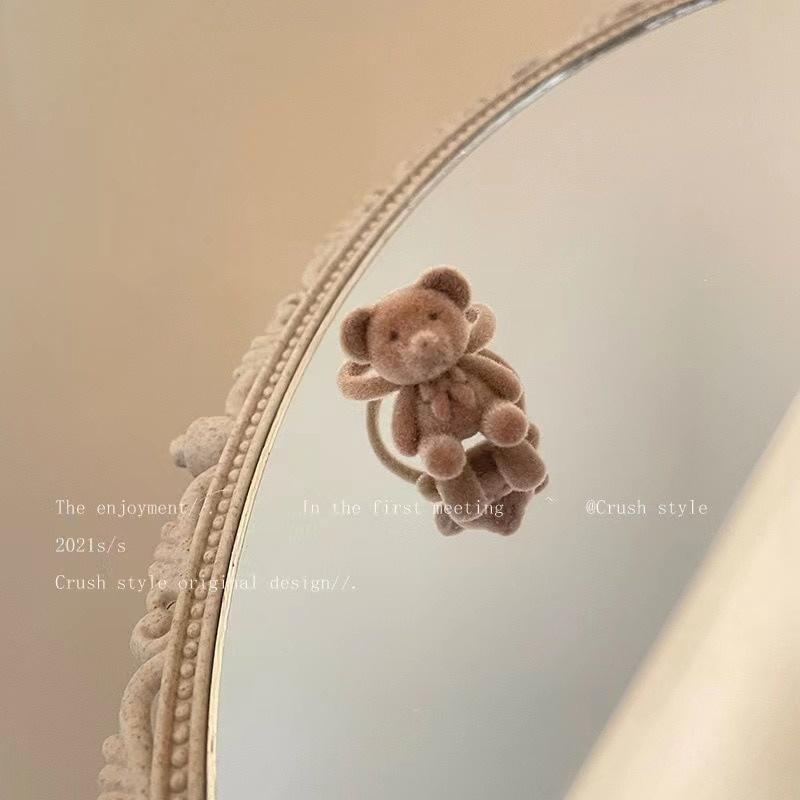 Высококачественное трехмерное кольцо с бантом и мишкой, осенне-зимнее милое флокированное кольцо с сердечками для девочек, синее, розовое, бархатное кольцо с мишкой карри кофейный