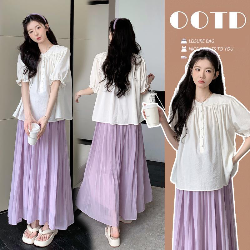2026 Summer Maternity Set: Korean-Style Loose Top + Skirt Two-Piece XL